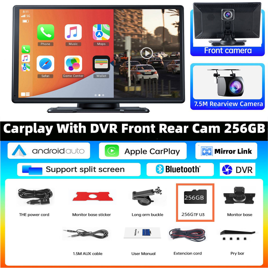 TOGUARD 9" Wireless Carplay Android Auto Multimedia Car Play Monitor Dual Len Cam Car Screen DVR GPS Wifi BT with Reverse Camera