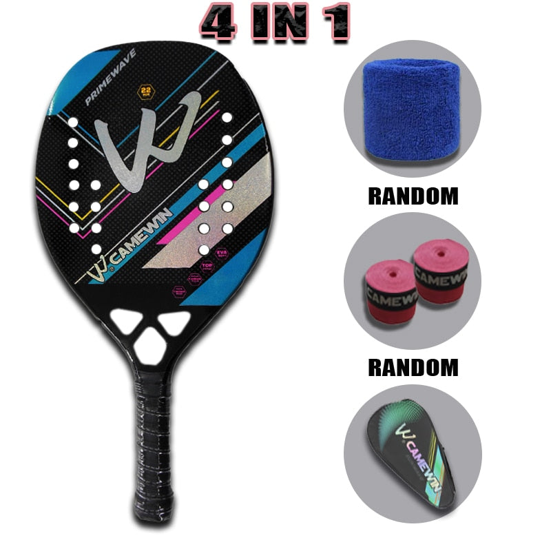 Camewin Adult Professional Full Carbon Beach Tennis Racket 4 IN 1 Soft EVA Face Raqueta With Bag Unisex Equipment Padel Rackets