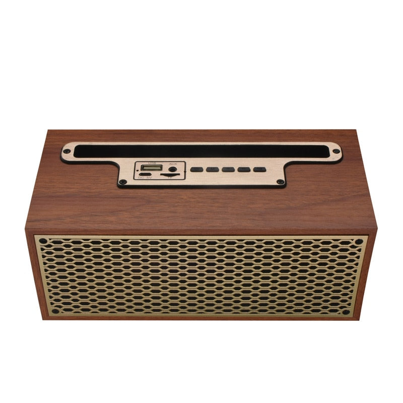 FM Vintage Wood Grain Bluetooth Speaker TWS Wireless Subwoofer Outdoor Portable Radio Gift Stereo Mobile Phone Stand Speaker