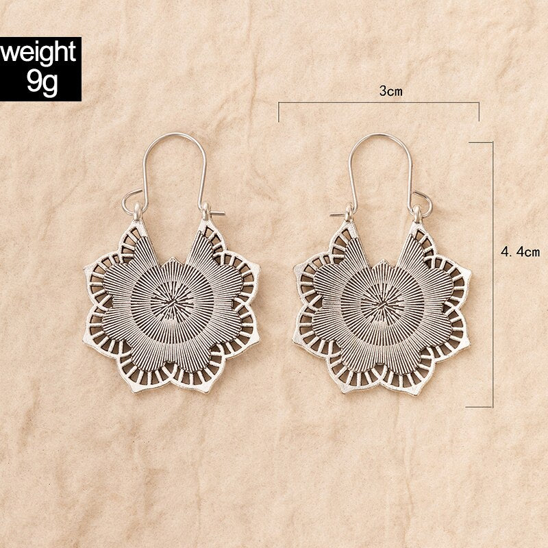 HuaTang Vintage Gold Silver Color Drop Earrings for Women Boho Geometric Carved Earrings Female Indian Ethnic Jewelry brincos