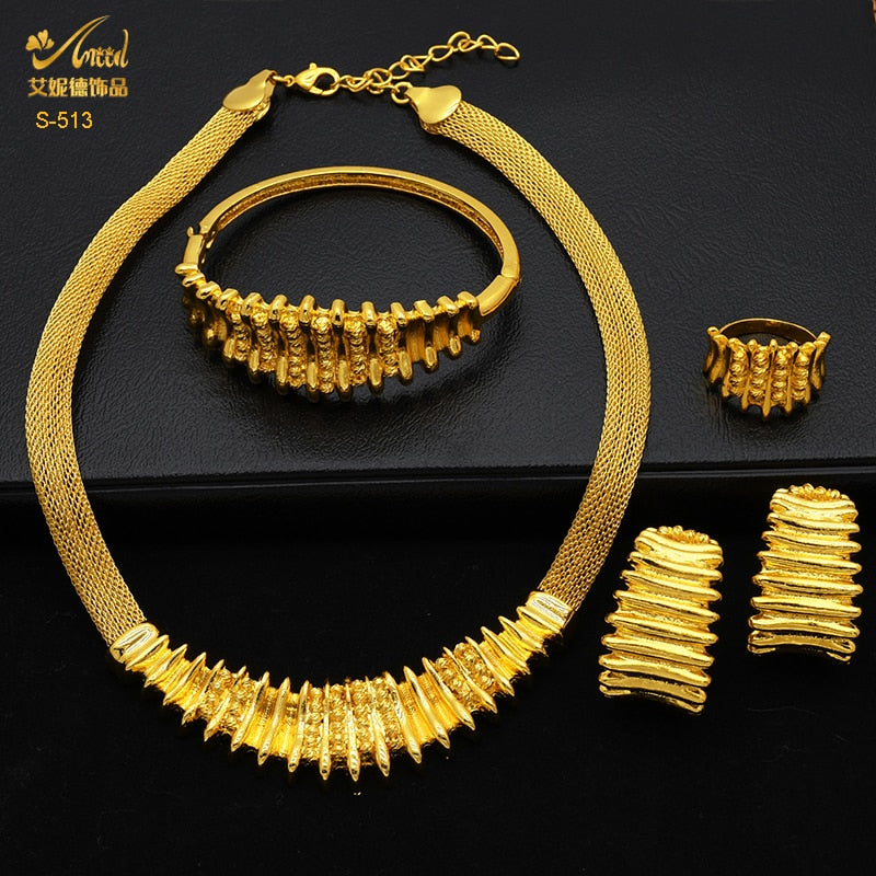 ANIID Ethiopian Gold Plated Jewelry Set For Women Bridal Dubai Jewellery Wedding Brazilian Eritrean African Earring Necklace Set