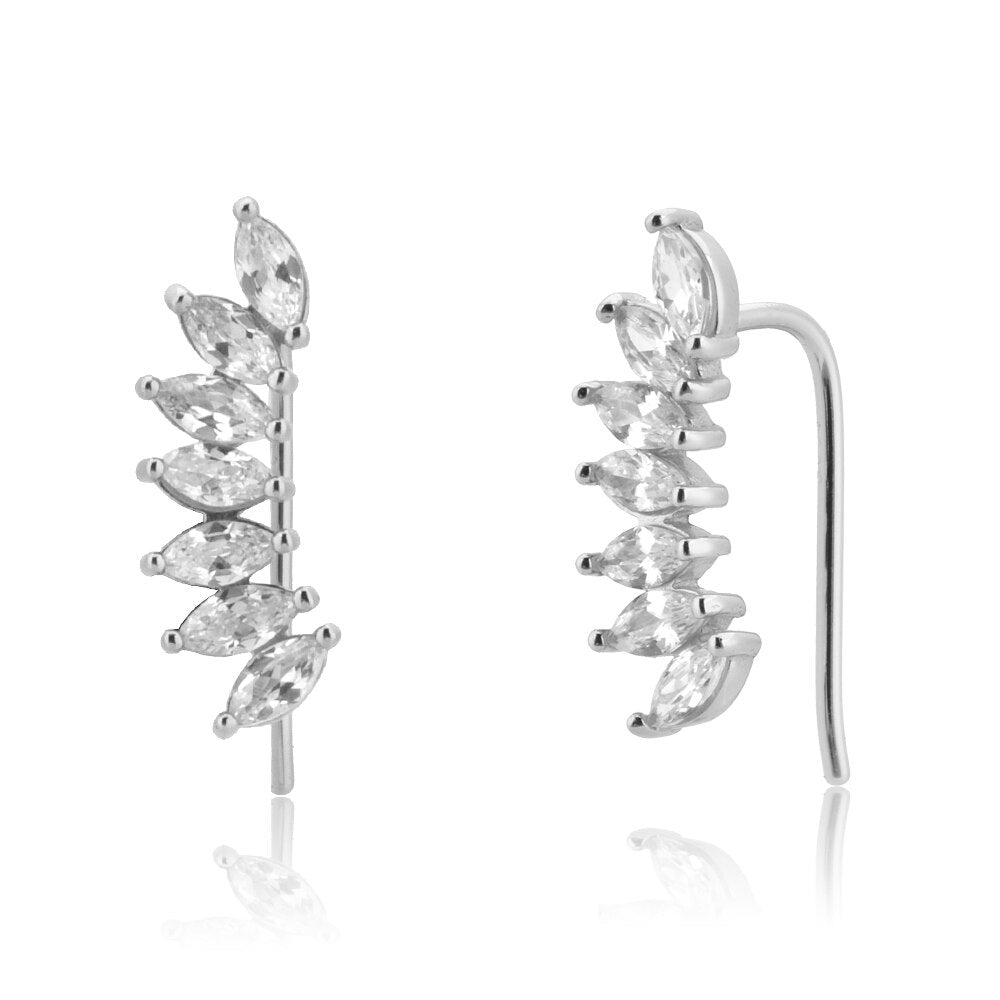 ANDYWEN 925 Sterling Silver Clear Zircon Ovals Stud Earring Thread Pin Crystal Climber Women Luxury Circle Party Jewelry