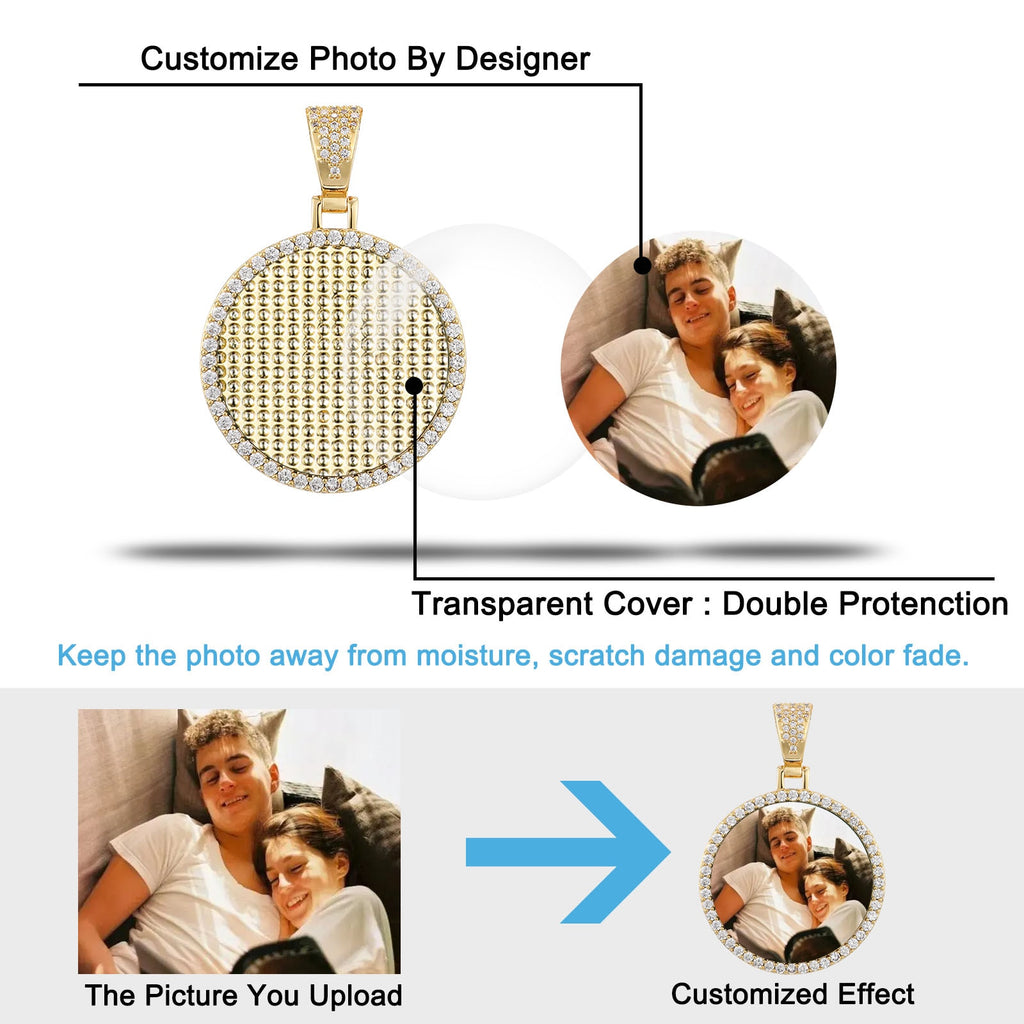 D&amp;Z Custom Photo Memory Medallions Solid Pendant With Tennis Chain Hip Hop Jewelry Personalized Cubic Zircon Chains Gift