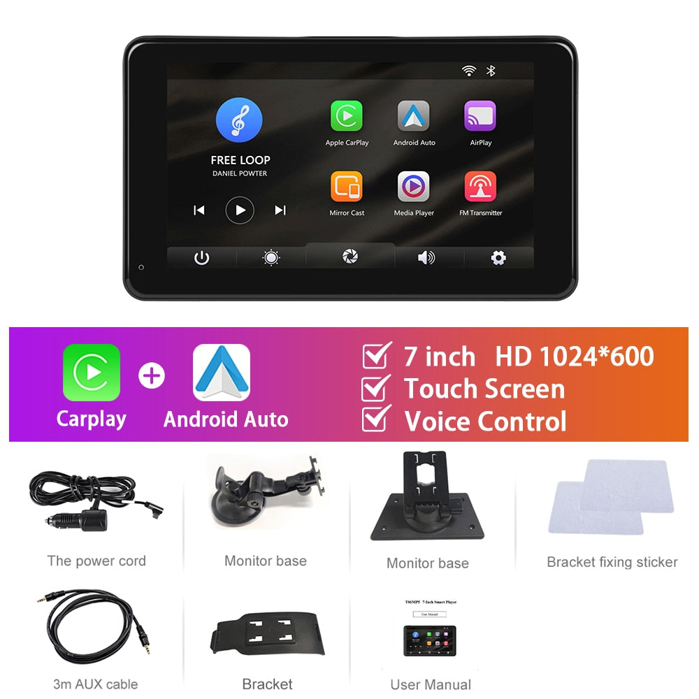 Podofo 7inch Car Radio Carplay Multimedia Video Player Navigation Stereo Wireless Android Auto MP5 Radio Bluetooth Voice Control