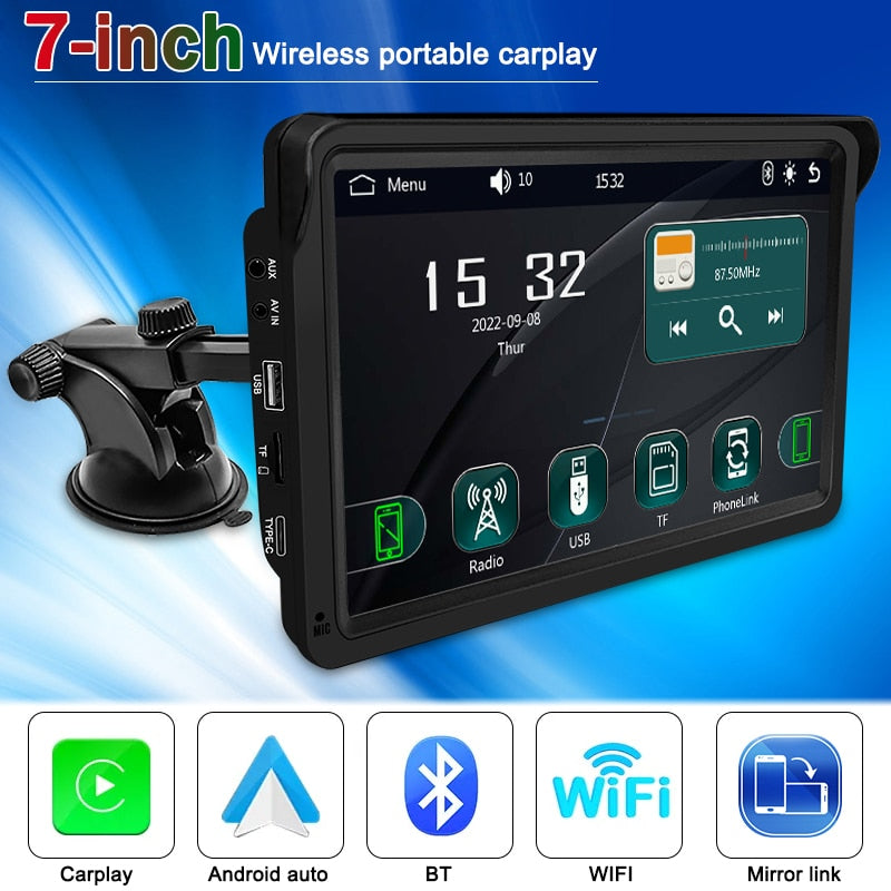 AHOUDY 7 Inch Car Mp5 Radio Player Android Auto Portable Multimedia Wireless Carplay Bluetooth FM Monitor Touch Screen GPS