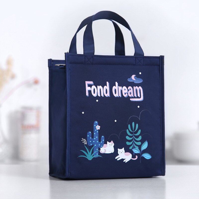 PURDORED 1 Pc Cartoon Lunch Bag Women Fresh Cooler Bags Waterproof Portable Zipper Thermal Oxford student Lunch Box Food Bags