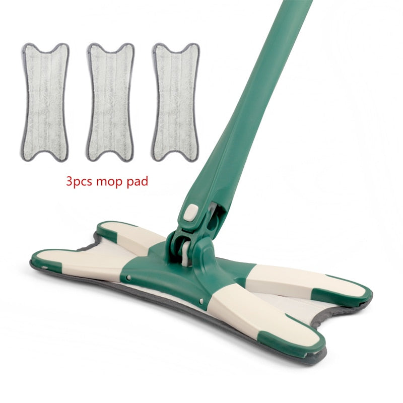 X-type Squeeze Mop Floor Mops with 3pcs Reusable Microfiber Pads Hand-free Wash 360 Degree Flat Mop Household Cleaning Tools