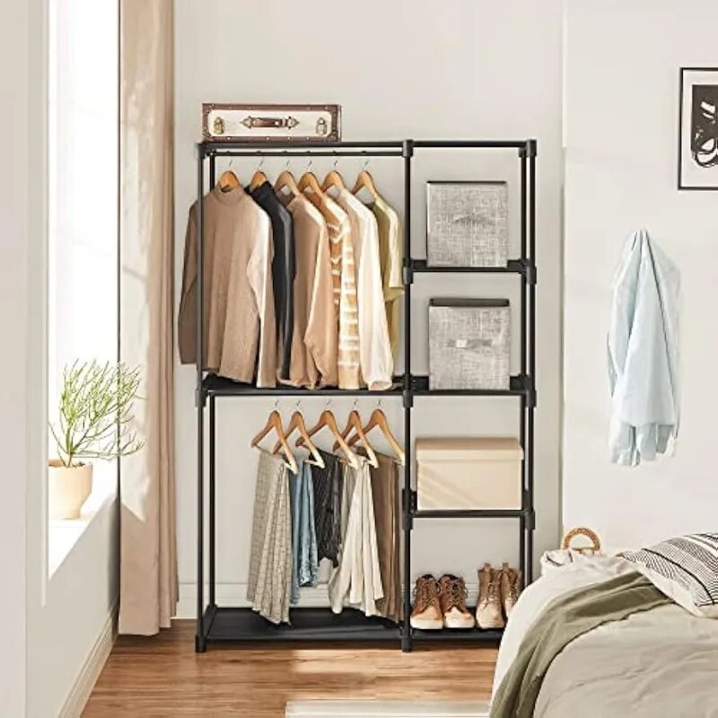 SONGMICS Portable Closet, Freestanding Closet Organizer, Clothes Rack with Shelves, Hanging Rods