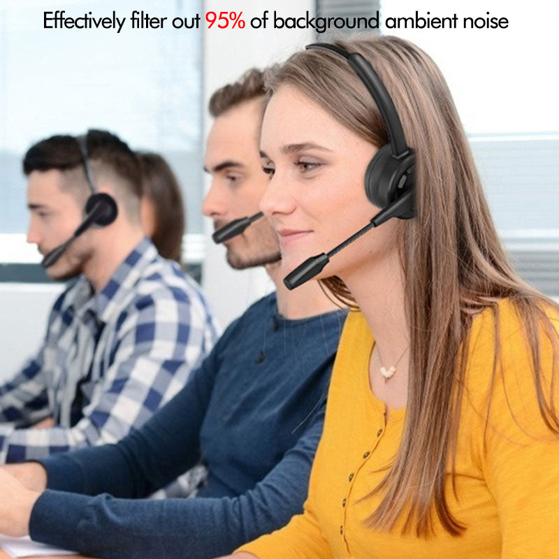 Trucker Bluetooth 5.2 Headset with Boom Mic Noise Reduction Dual Connect Wireless Headphones Mute Phone Calls Music Office PC TV