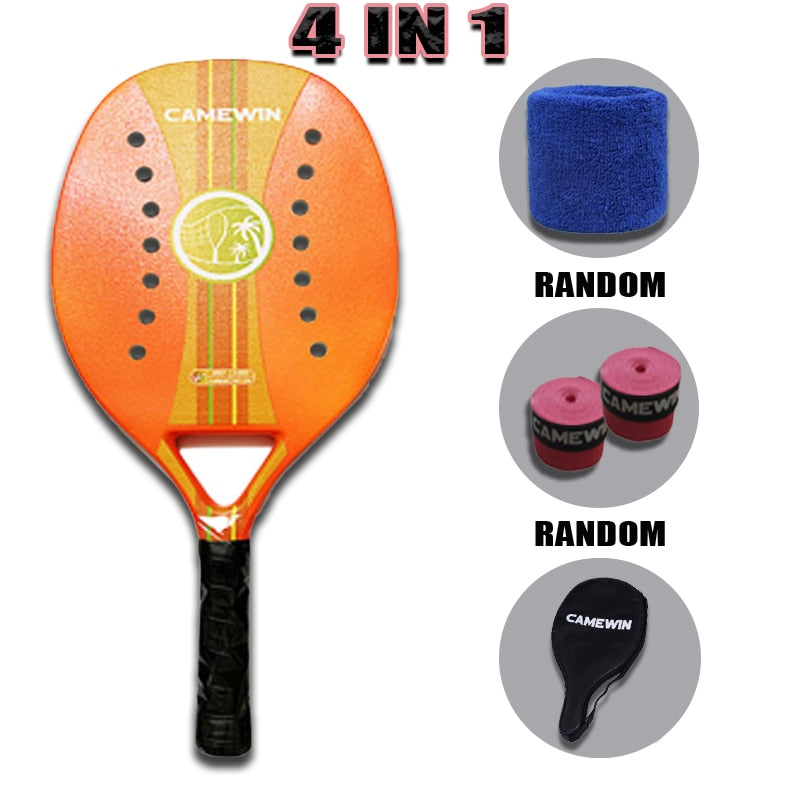 Camewin Adult Professional Full Carbon Beach Tennis Racket 4 IN 1 Soft EVA Face Raqueta With Bag Unisex Equipment Padel Rackets