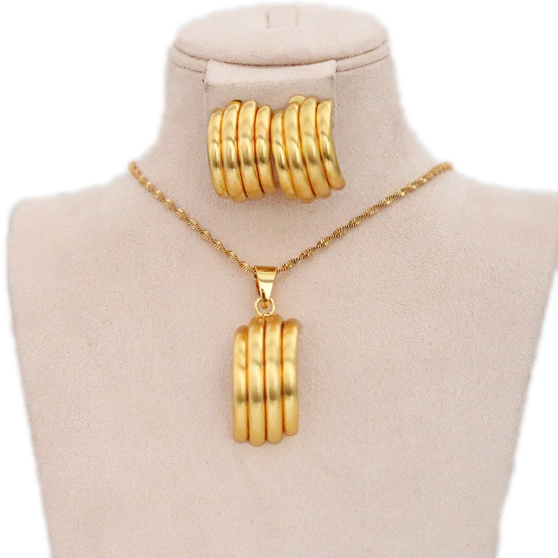 Dubai Jewelry Sets for Women 24k Gold Color Love Ethiopian African Heart Necklace Earrings Sets Arab Bridal Dowry Jewelry