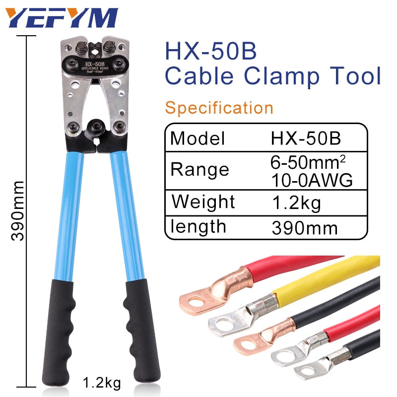 Crimping Pliers 6-50mm²/AWG 10-0 Tube Terminal Crimper Hex Crimp Tool Multitool Battery Cable Lug Cable Hand Tools HX-50B