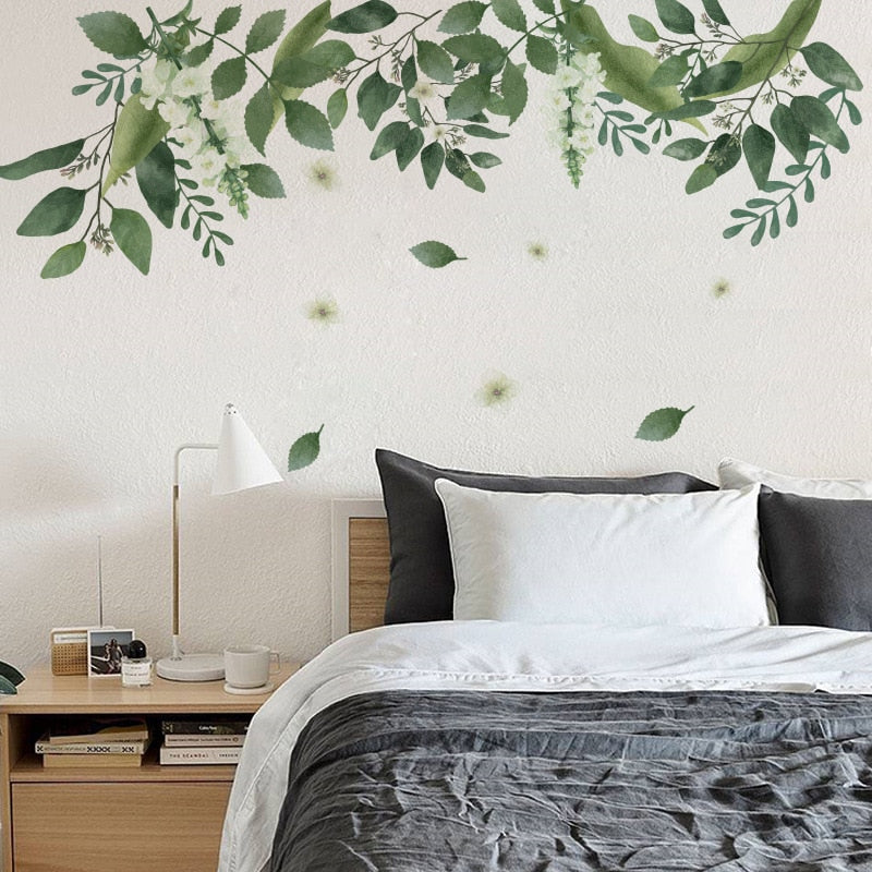 Removable Tropical Leaves Flowers Bird Wall Stickers Bedroom Living Room Decoration Mural Decals Plants Wall Paper Home Decor