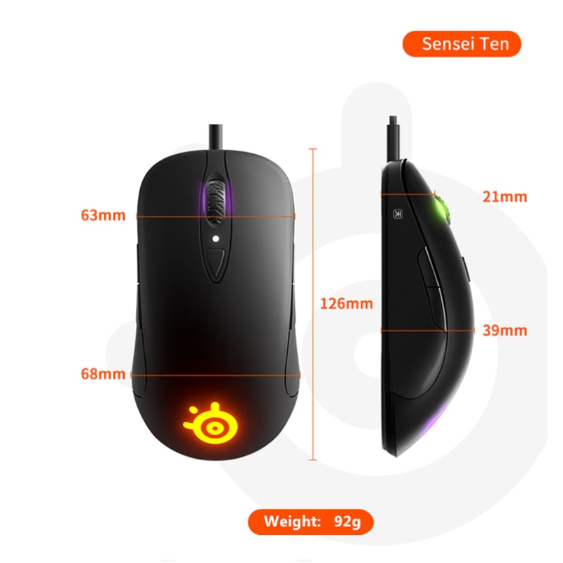 SteelSeries Sensei Ten Gaming Mouse 18,000 CPI TrueMove Pro Optical Sensor 8 Buttons Mechanical Switches RGB Lighting for E-game