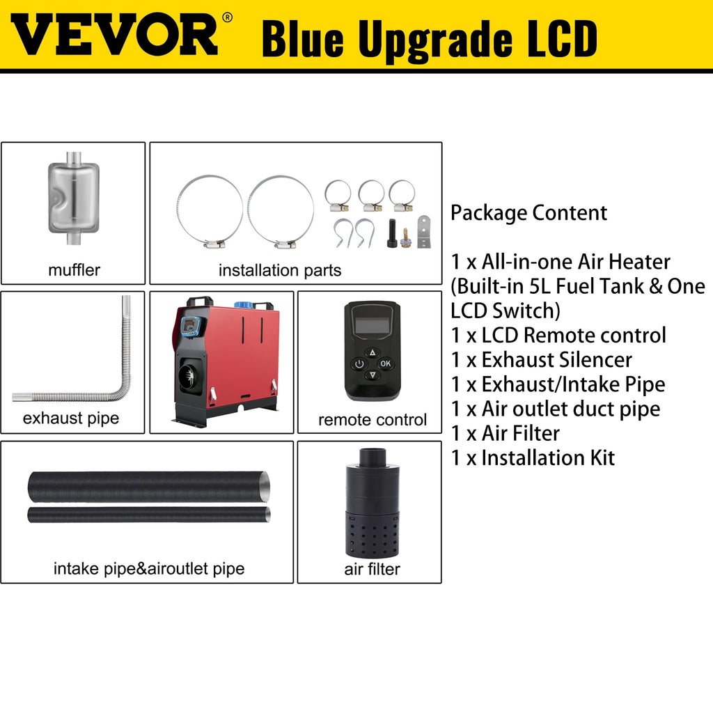 VEVOR 8KW Parking Heater 12V Car Diesel Air Heater All-In-One with LCD Monitor Bus Trailer Boat Trunk Diesel Vehicles Heating