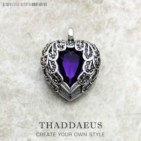 Pendant Purple Winged Heart Brand New 925 Sterling Silver Glam Jewelry Europe Accessorie Gift For Woman