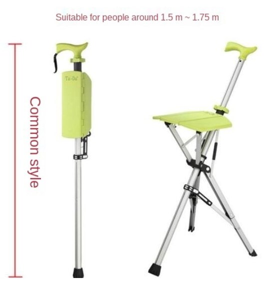 Folding Crutch Chair Elderly Hand Stool Light and Portable Delta Chair Can Sit Non-Slip Walking Stick