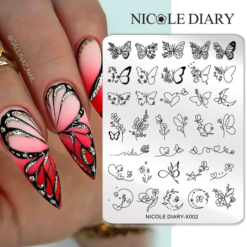 NICOLE DIARY Leaves Flower Stripe Design Stamping Plates Abstract Lady Face Nail Stamp Templates Leaf Floral Printing Stencil