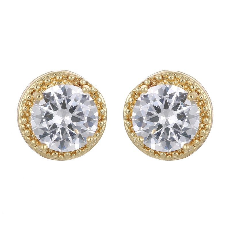 Classic Shining Zircon Small Stud Earrings in Gold Color Crystal Earrings for Women Girls, Fashion Crown Jewelry.