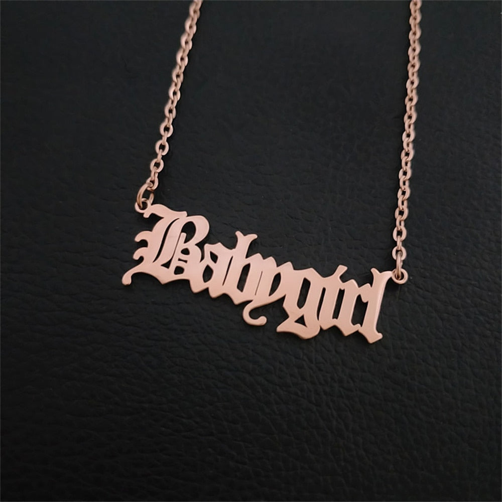 Baby Choker Angel Charm Babygirl Princess Pendant Necklaces Stainless Steel Jewelry Rose Gold Color Collar For Kids Girls