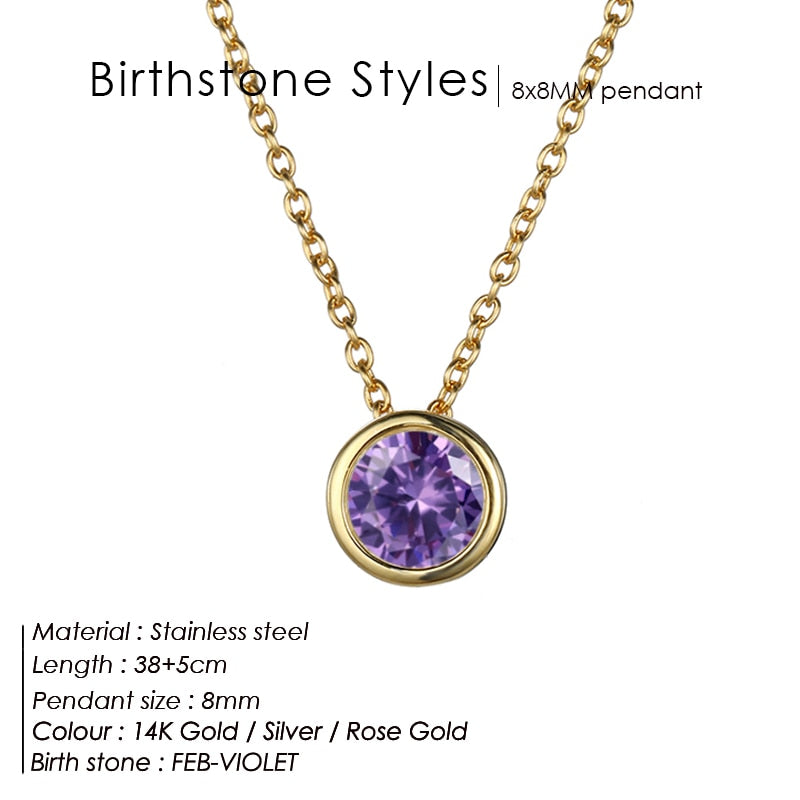 SUNIBI Stainless Steel Birthstone Necklace for Woman Gold Color Bride Designer Pendant Necklaces Birthday Gift Fashion Jewelry