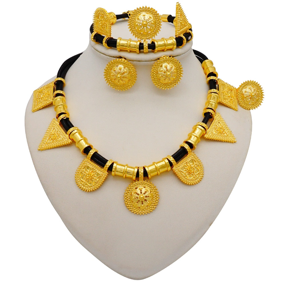 Fashion Dubai Gold Color Luxury Ethiopian Irregular Jewelry Sets African India Wedding Necklace Earrings Set For Women Party