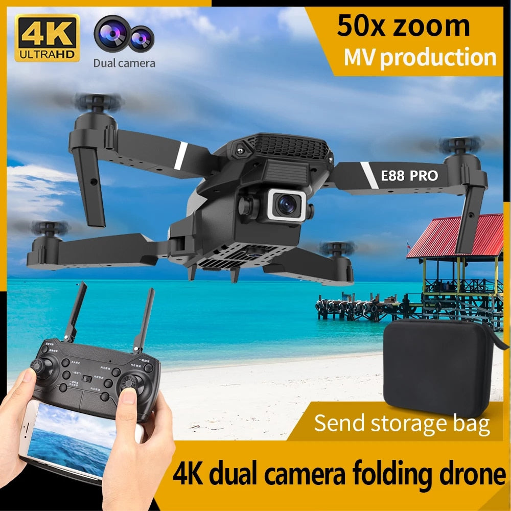 New E88 PRO Drone Professional 10K Wide Angle HD Camera Height Fixed Remote Control Foldable Quadrotor Helicopter Children's Toy