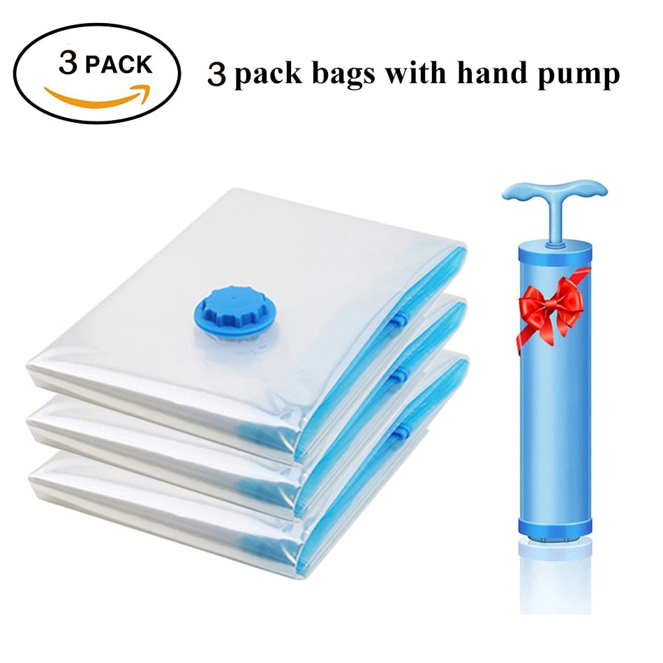 Vacuum Storage Bags With Valve Transparent Folding Compressed Space Saving Travel Seal Packet Organizers for Towel Cloth Blanket