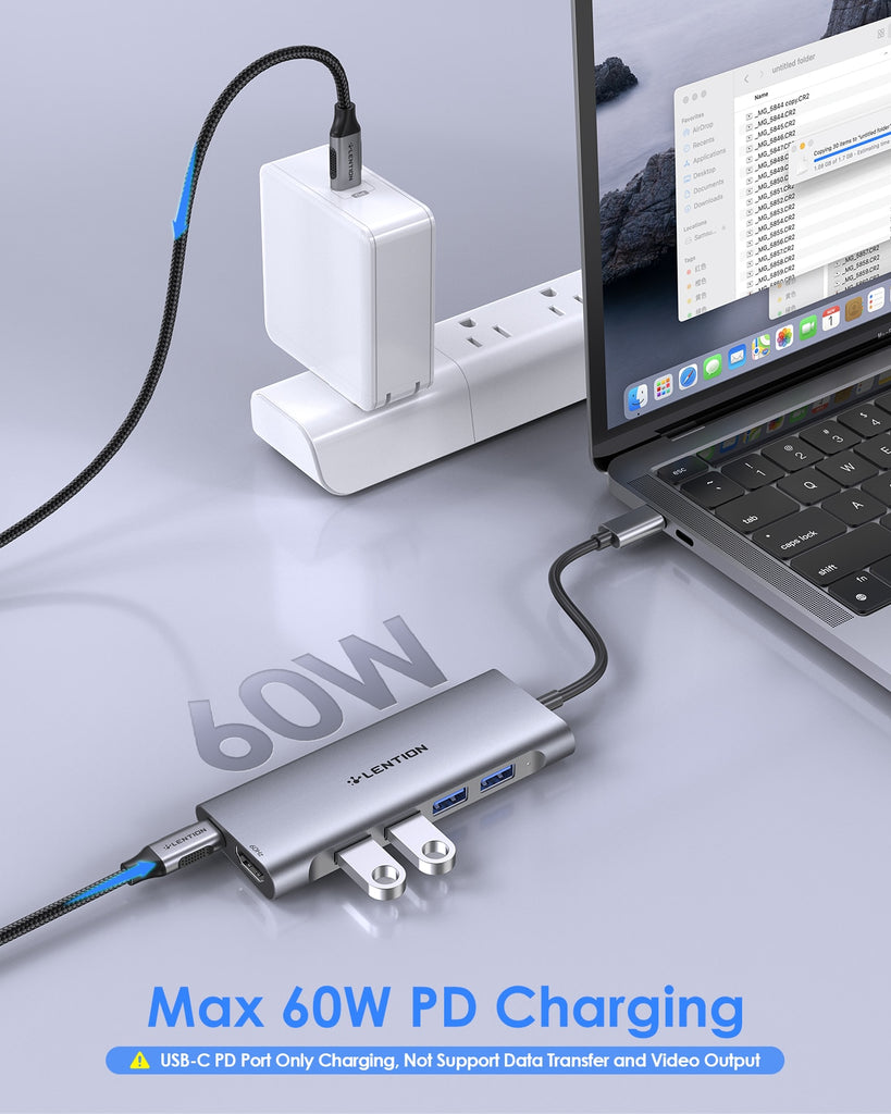 LENTION USB C Hub 4K@60Hz @30Hz HDMI USB-A 3.0 PD60W Multiport Adapter for M1 M2 MacBook/Pro/Air iPad Surface TypeC 1M Cable HUB