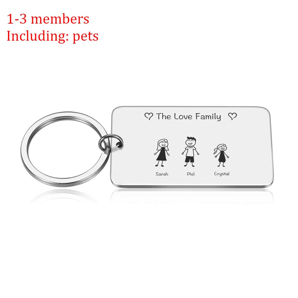 Love Cute Keychain Engraved Family Gifts for Parents Children Present Keyring Bag Charm Families Member Gift Key Chain