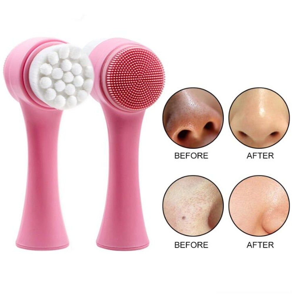 Double-sided Facial Cleansing Brush Silicone Face Skin Care Tool Facial Massage Cleanser Brush Makeup Remover Brush Beauty Tools