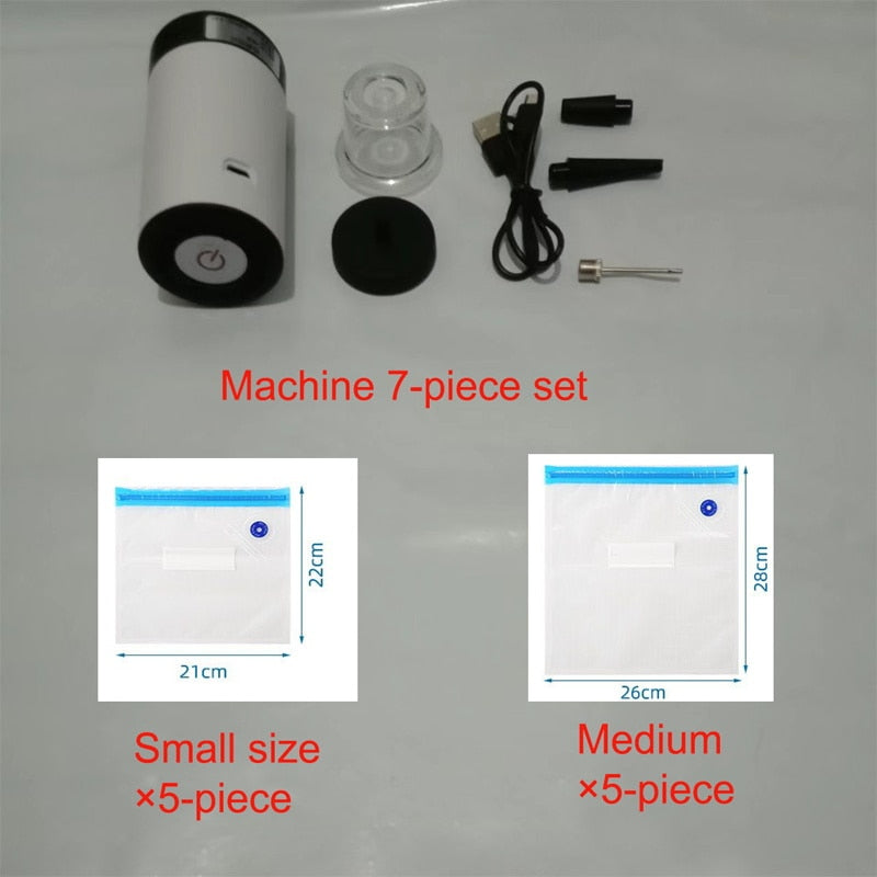 Handheld Food Vacuum Sealer Packaging Machine Film Container USB Sealer Vacuum Packer With 5 or 10pcs Vacuum Zipper Bags