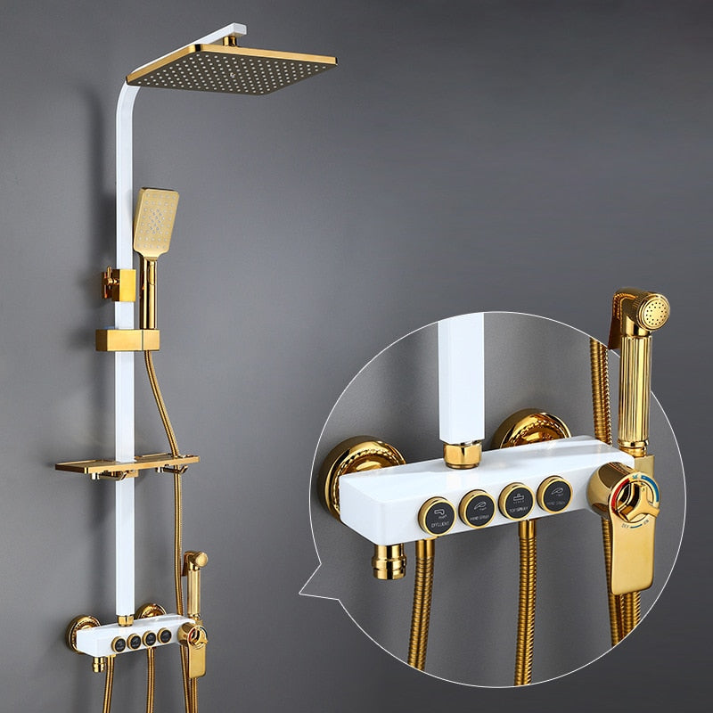 Hot and Cold Digital Shower Set Faucet Bathroom Shower System Black Gold Shower Faucet Square Shower Head  Bath Shower System