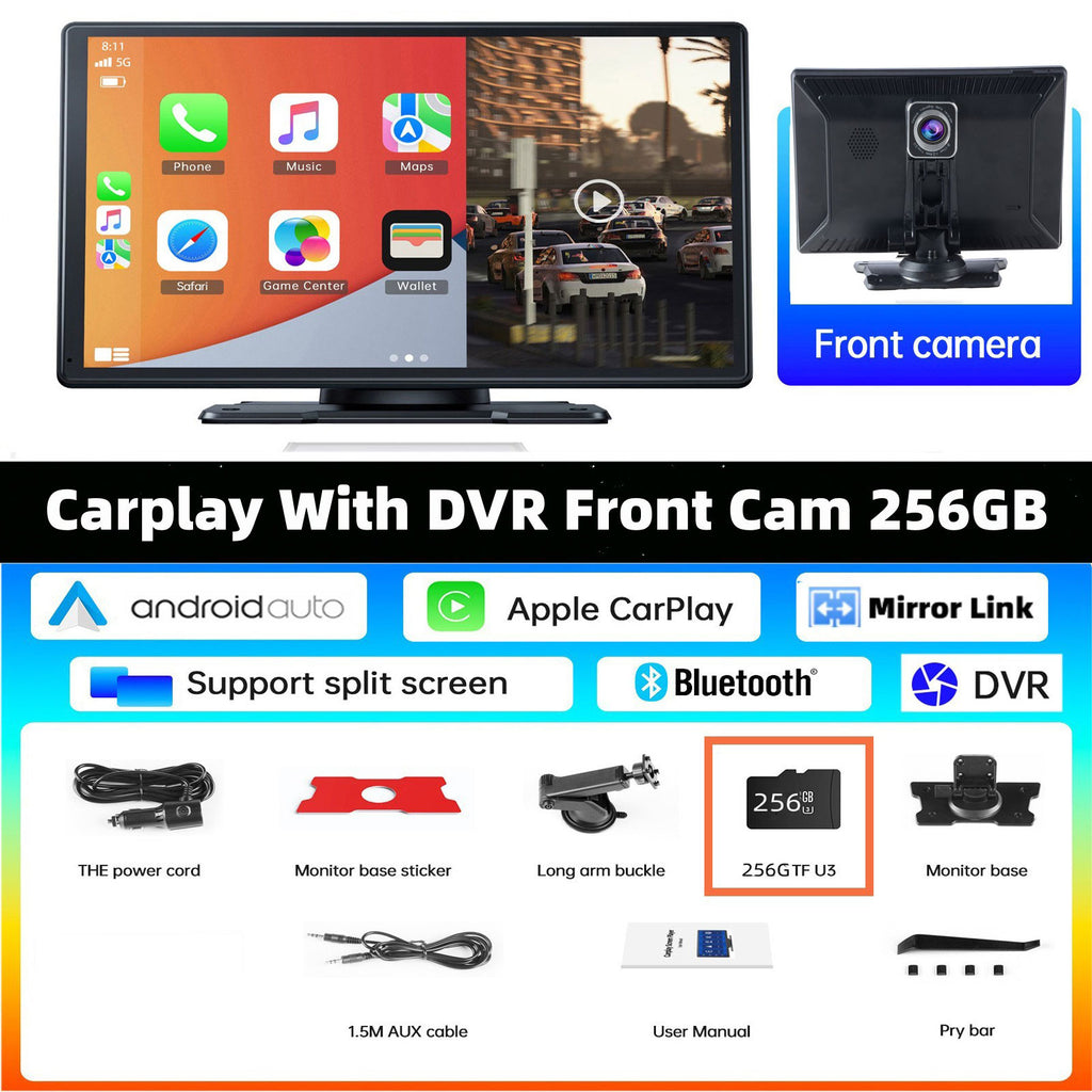 TOGUARD 9" Wireless Carplay Android Auto Multimedia Car Play Monitor Dual Len Cam Car Screen DVR GPS Wifi BT with Reverse Camera