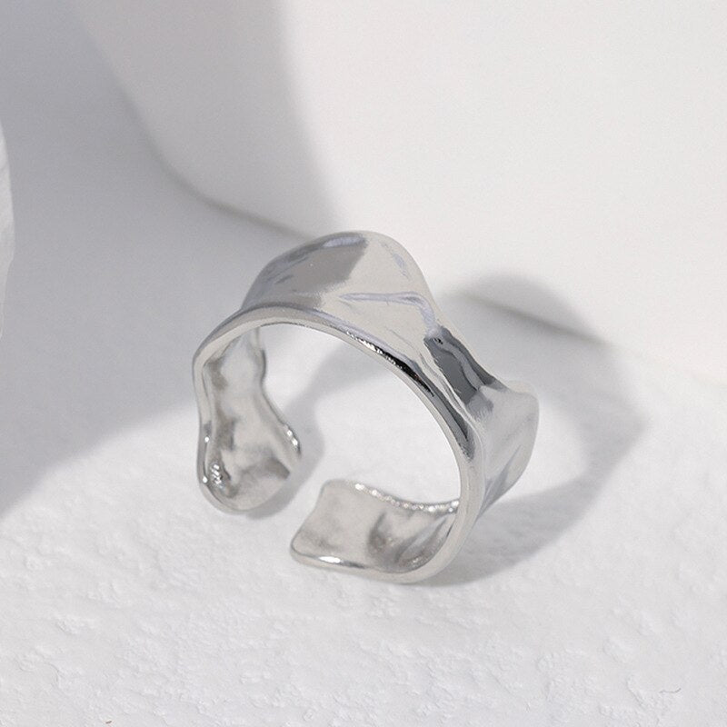 HUANZHI 2020 Gold Color Silver Color Metal Minimalist Glossy Wide Open Rings Geometric Finger Rings for Women Men Jewelry