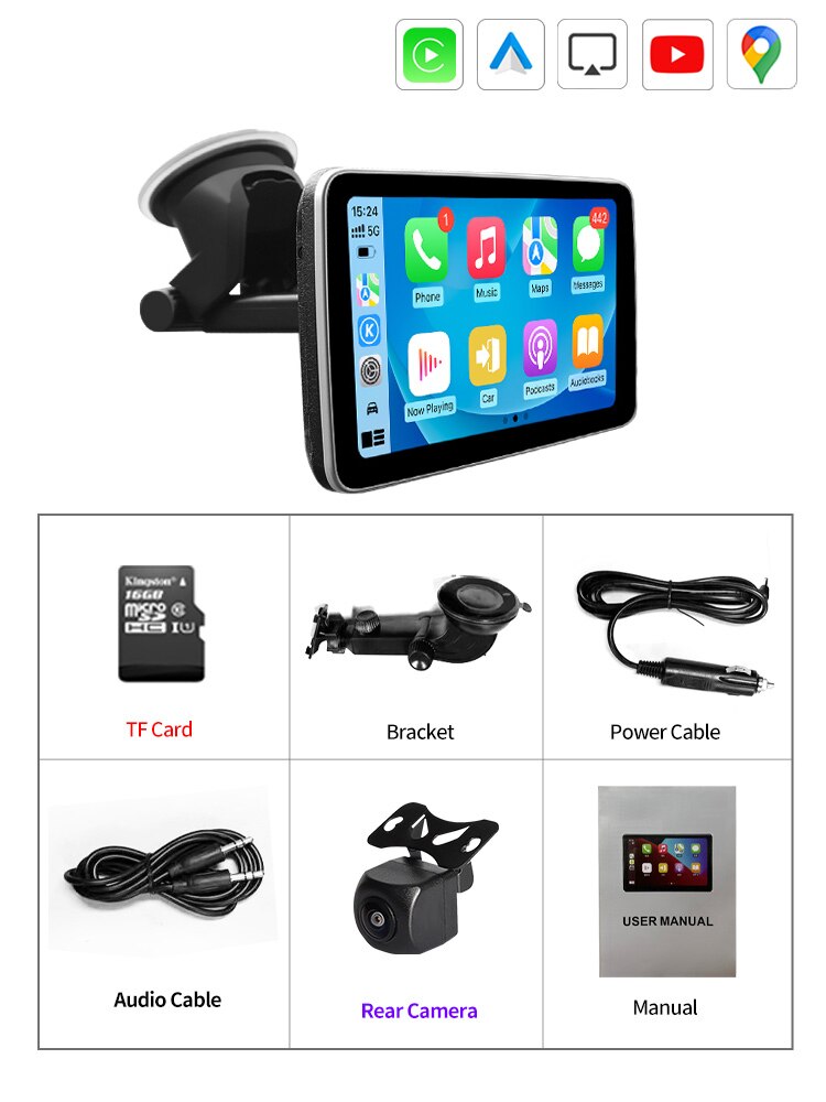 7Inch Car Radio Multimedia Video Player Touch Screen Wireless Apple CarPlay Tablet Android Auto Stereo Bluetooth Navigation