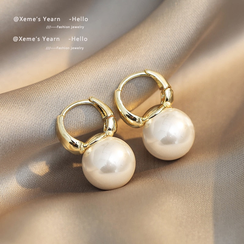 New Simple Celebrity Style Gold Color Pearl Drop Earrings For Woman 2021 Korean Fashion Jewelry Wedding Girl&#39;s Sweet Accessories