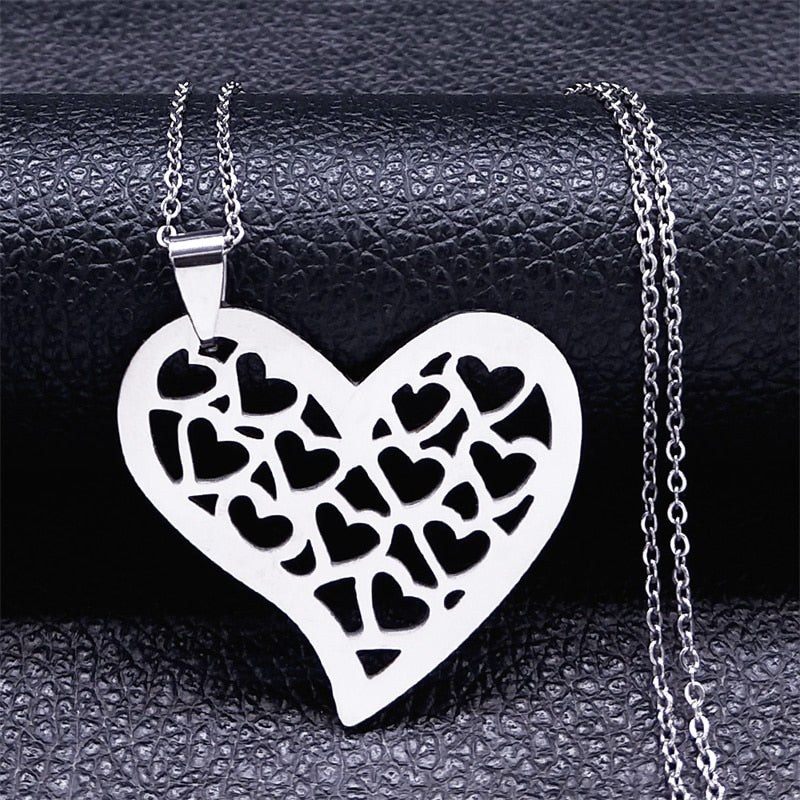 Fashion Heart Tree of Life Stainless Steel Statement Necklace for Women Silver Color Necklaces Jewelry collares  N4205S01