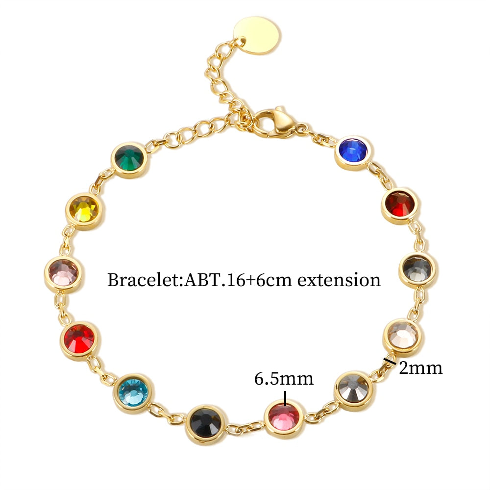 JINHUI Colorful Bejeweled Bracelet Popularity T S Stainless Steel Bangle for Women 12 Birthstones Rainbow Crystal Chain Jewelry