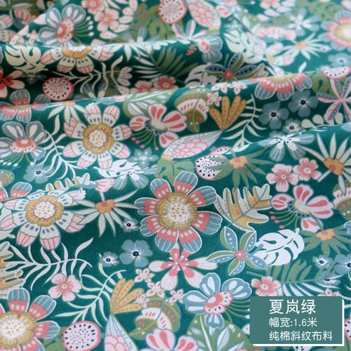 Fresh Floral Twill Cotton Fabric (50x160cm) - Ideal for DIY Baby Clothes, Newborn Pajamas, Quilt Covers, and Bed Sheets - High-Quality Sewing Cloth for Crafting