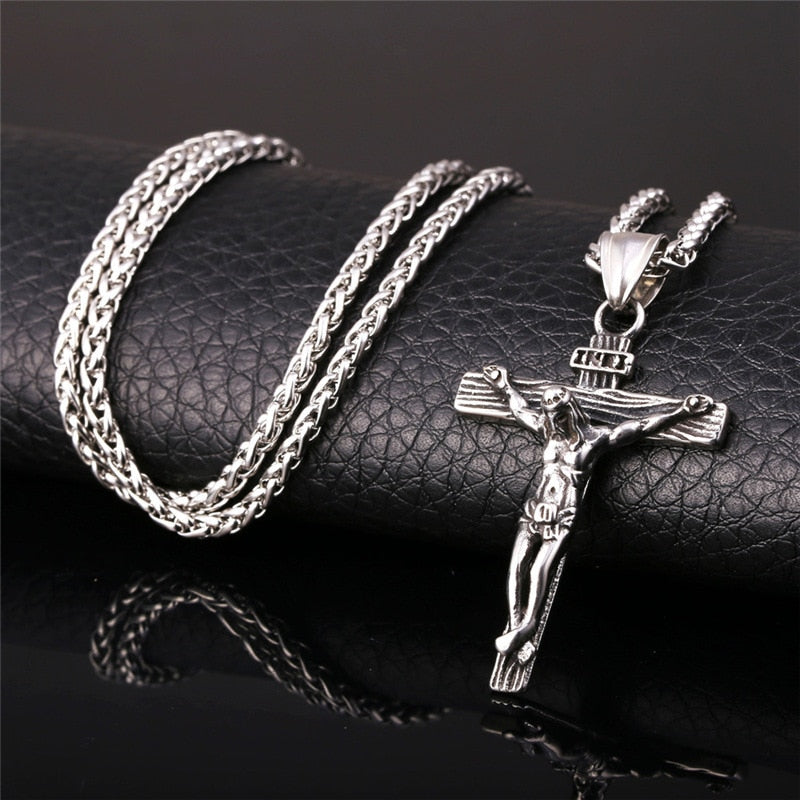 Fashion Vintage Flame Cross Pendant Necklace For Women Men Long Chain Punk Goth Trendy Accessories Choker Gothic Jewelry