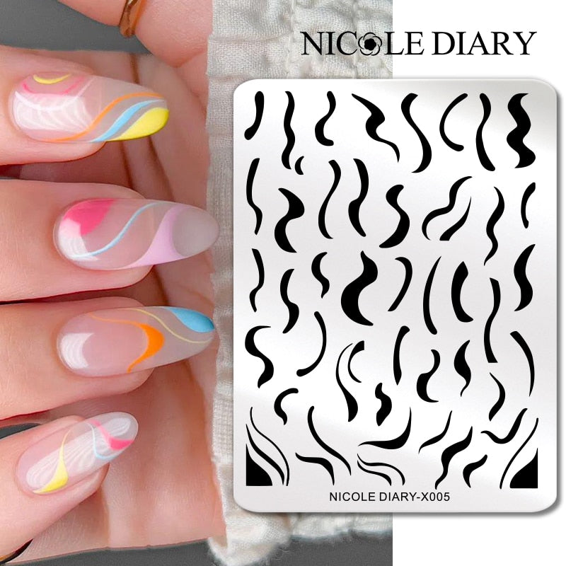 NICOLE DIARY Leaves Flower Stripe Design Stamping Plates Abstract Lady Face Nail Stamp Templates Leaf Floral Printing Stencil