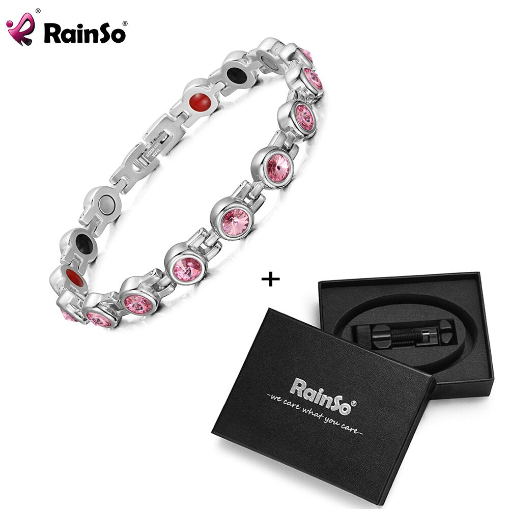 RainSo Magnetic Crystal Bracelets & Bangles Rhinestone Jewelry Women Accessories Healthy Bio Energy Hologram Germanium Bracelets