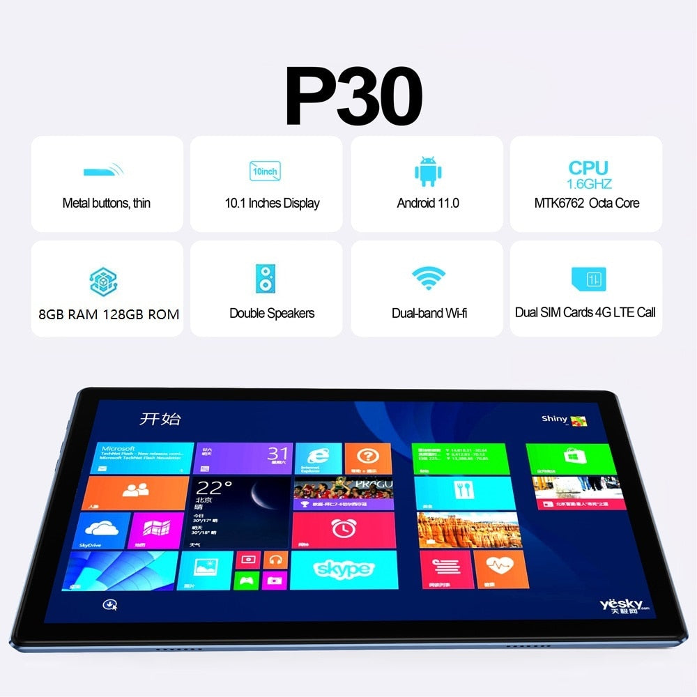 New P30 10.1 Inch Tablet Pc Android 11 Octa Core 8GB RAM 128GB ROM Dual 4G LTE Phone Call Bluetooth WiFi Google Tablets