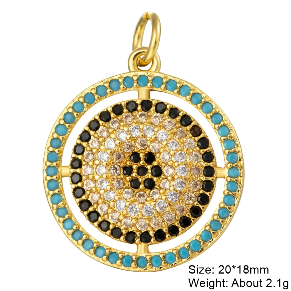 Juya DIY Luxury Multicolor Cubic Zirconia Enamel Greek Evil Eye Charms For Handmade Women Fashion Pendant Turkish Jewelry Making