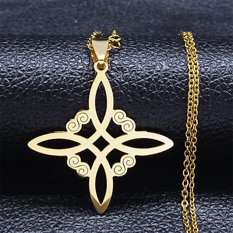 Witchcraft Stainless Steel Witch Knot Pendant Necklace for Women Man Silver Color Wicca Chain Necklaces Jewelry nudo de bruja