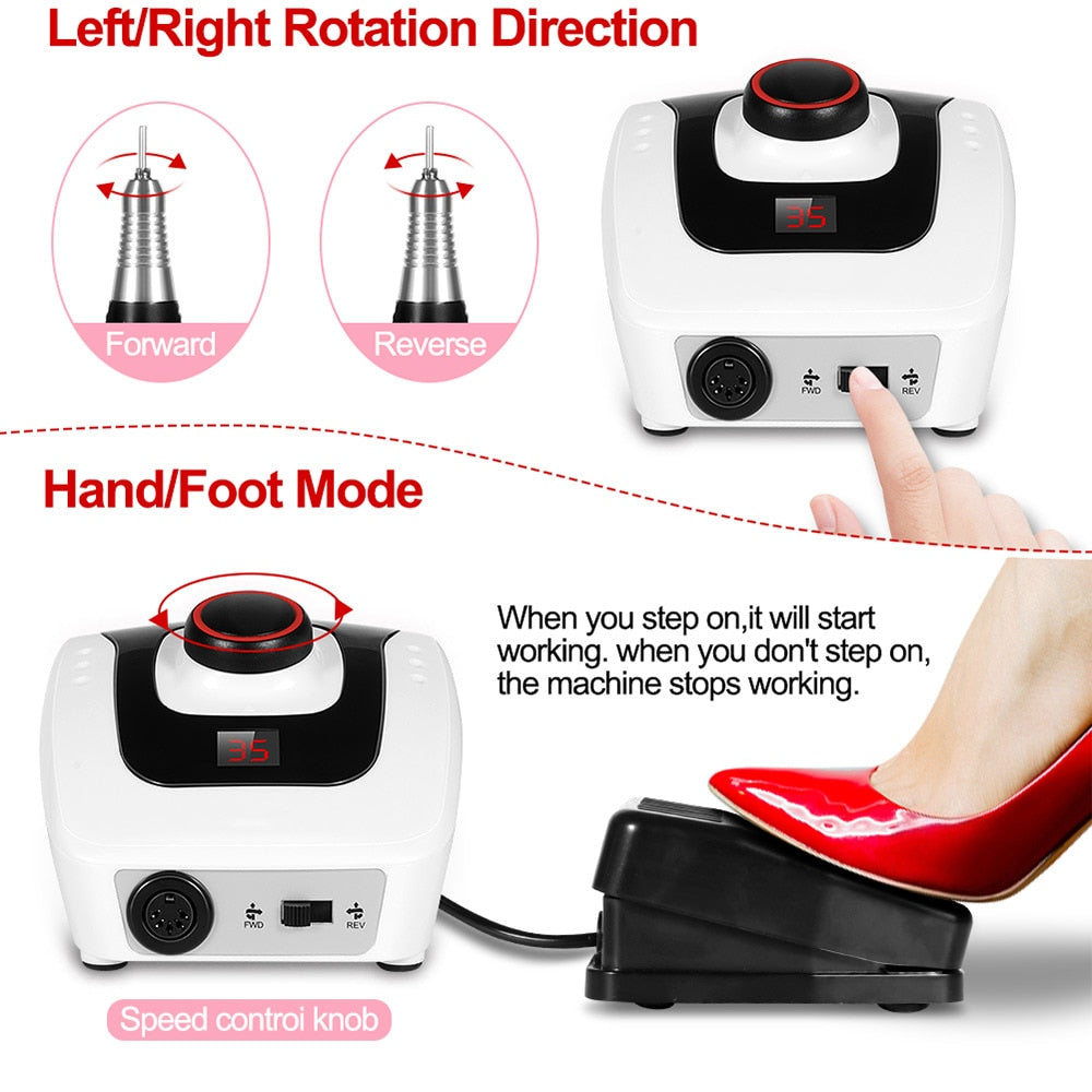 Nail Drill 35000RPM Machine Electric Manicure Drill Machine& Accessory Nail Machine Kit with Milling Cutter Electric Nail Tool