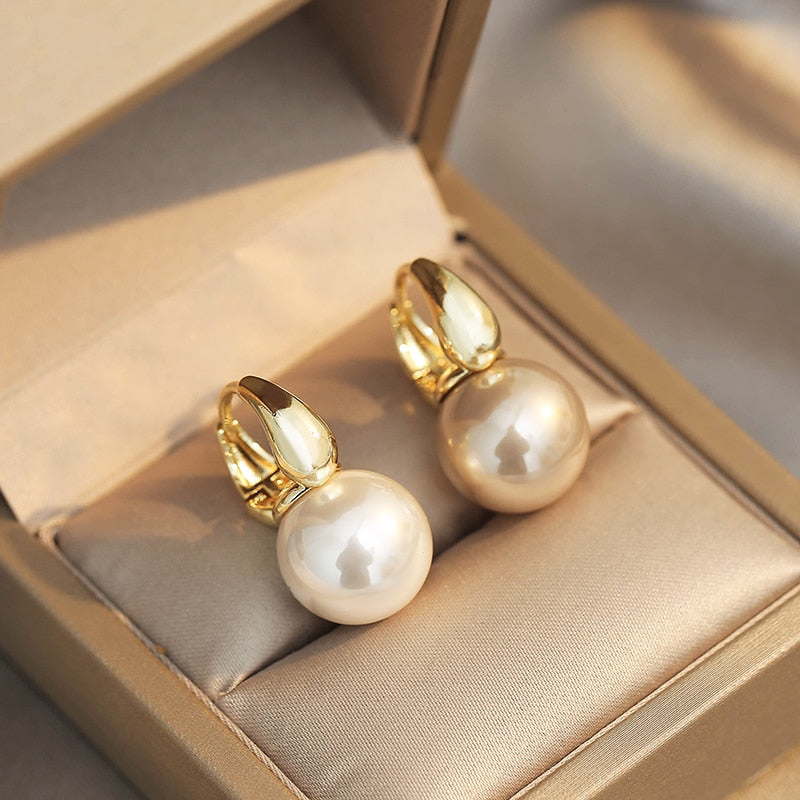 New Simple Celebrity Style Gold Color Pearl Drop Earrings For Woman 2021 Korean Fashion Jewelry Wedding Girl&#39;s Sweet Accessories