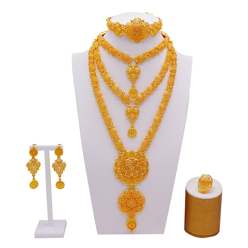 Ethiopian Rope Chain Jewelry Set For Women Ethnic Style Pendant Necklace Bracelet Earring Ring Wedding jewelry sets