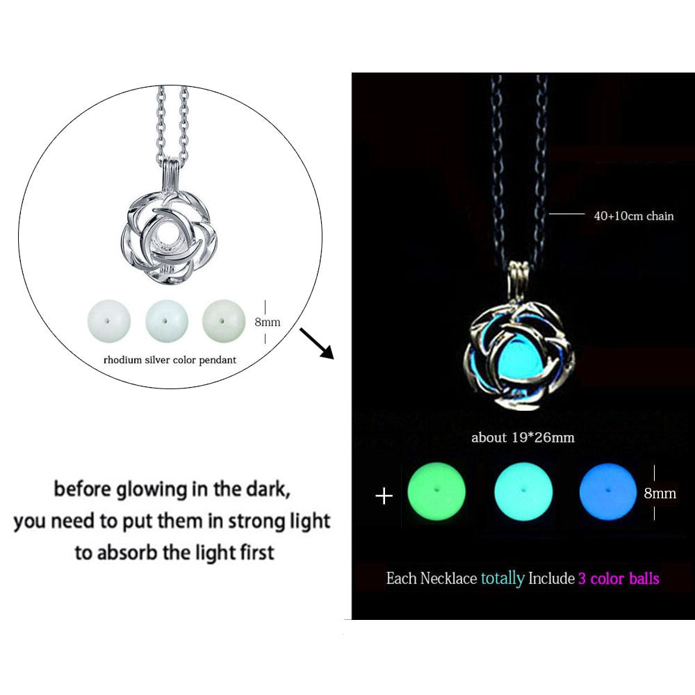 Glow-in-the-Dark Necklace for Men or Women with Luminous Dragon Necklace Glowing Night Fluorescence Antique Silver-Plated Halloween.